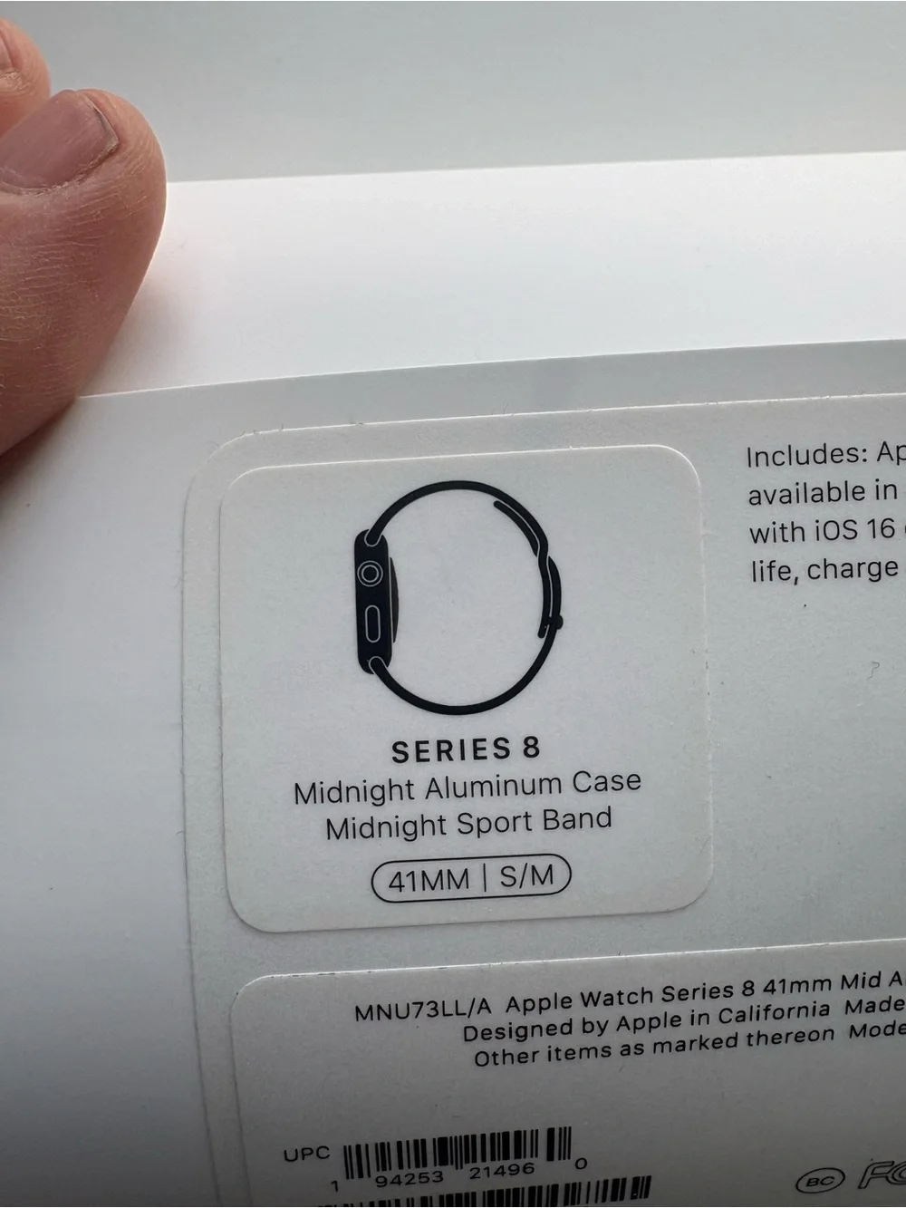 Apple Watch Series 8 size 41 with Black S/M  Sport Band